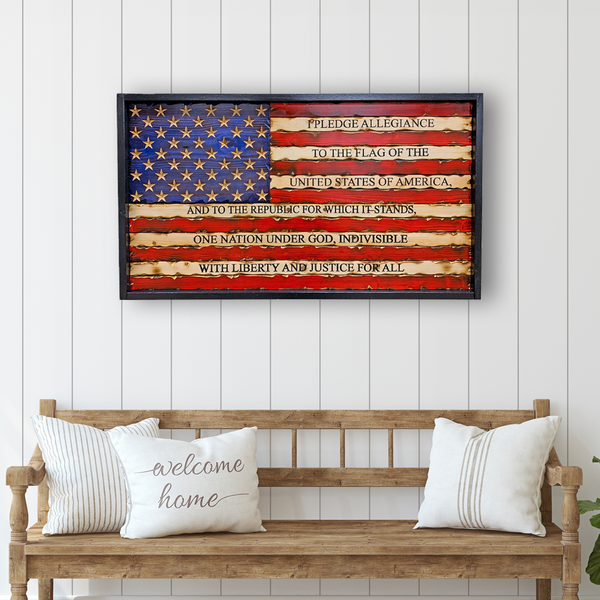 American Flag high quality with Pledge of Allegiance Engraved Wooden Sign in White Oak, Walnut, Cherry or Maple Wood