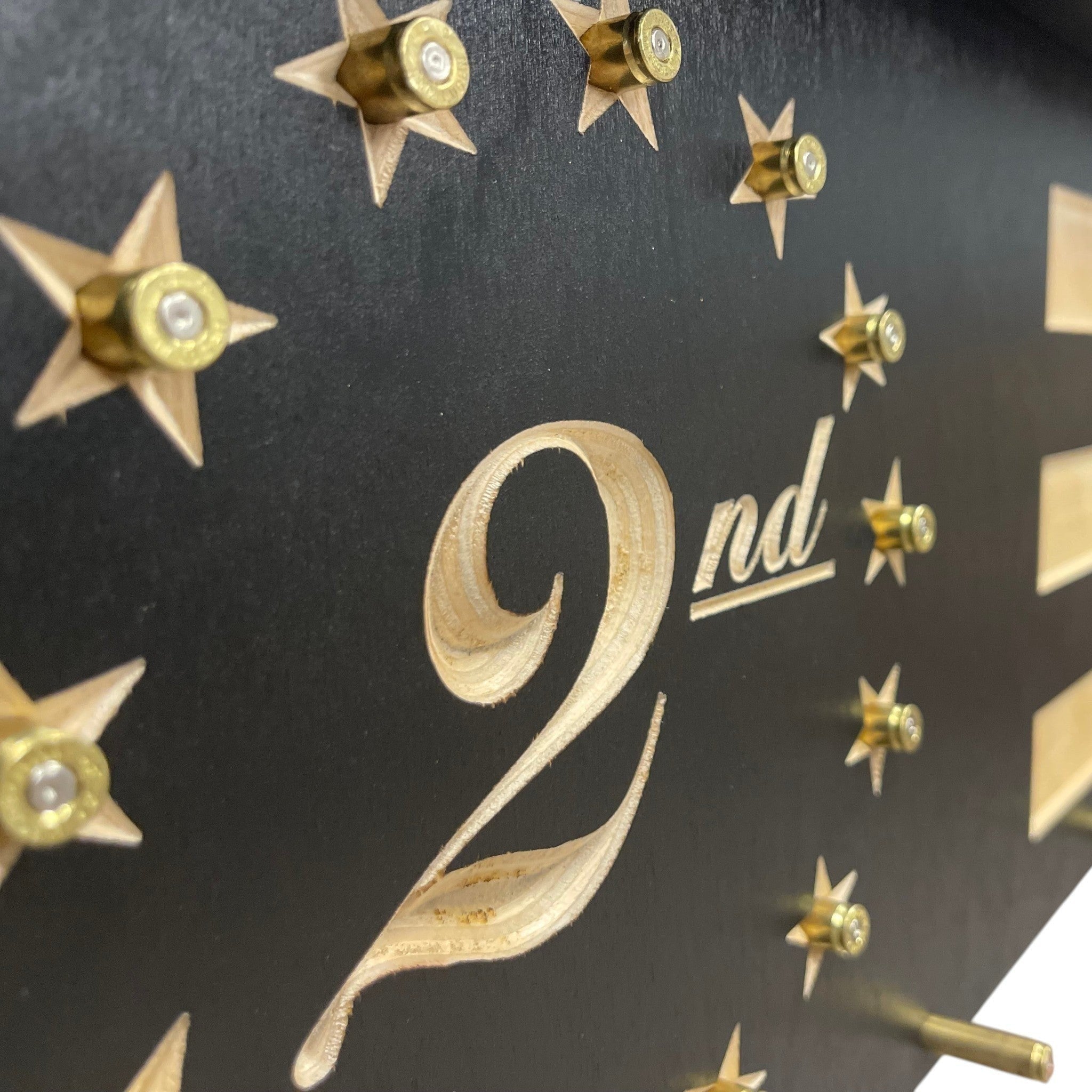 Breacher Rustics 2nd Amendment coat rack with .223 bullet casing hooks and 9mm bullet casing stars. 2a bullet gear rack second amendment coat rack wooden wall mounted patriotic firearm themed storage and display rack