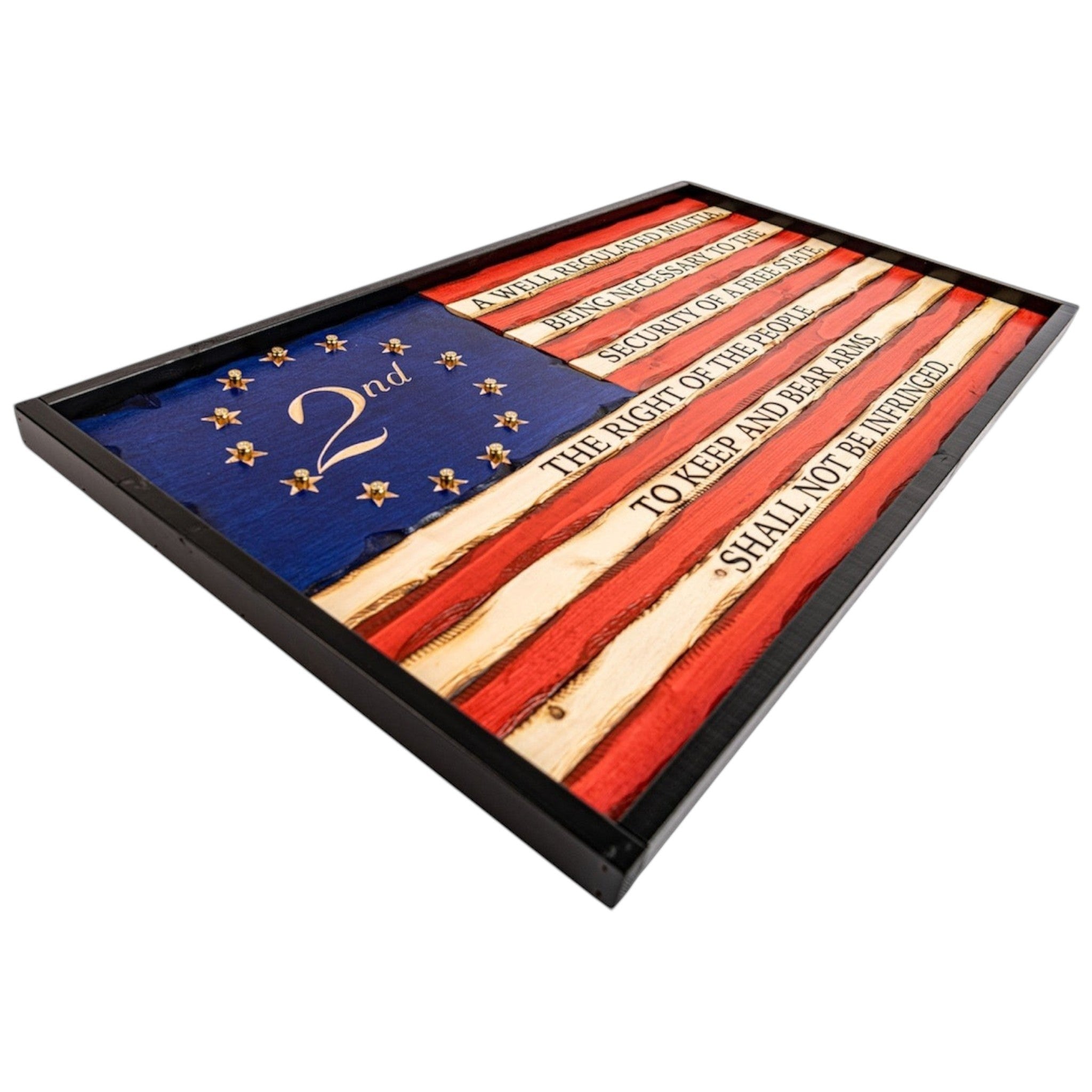 Breacher Rustics carved wood American flag with 2nd Amendment text and 9mm casings in stars. 2a gun rights american flag wood wall decor carved patriotic second amendment display rustic wooden flag