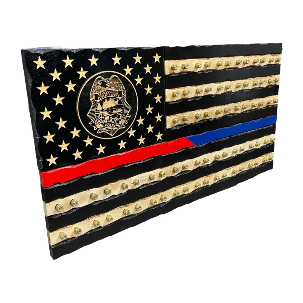 Split Thin Blue/Red Line 9mm Casing Challenge Coin Flag