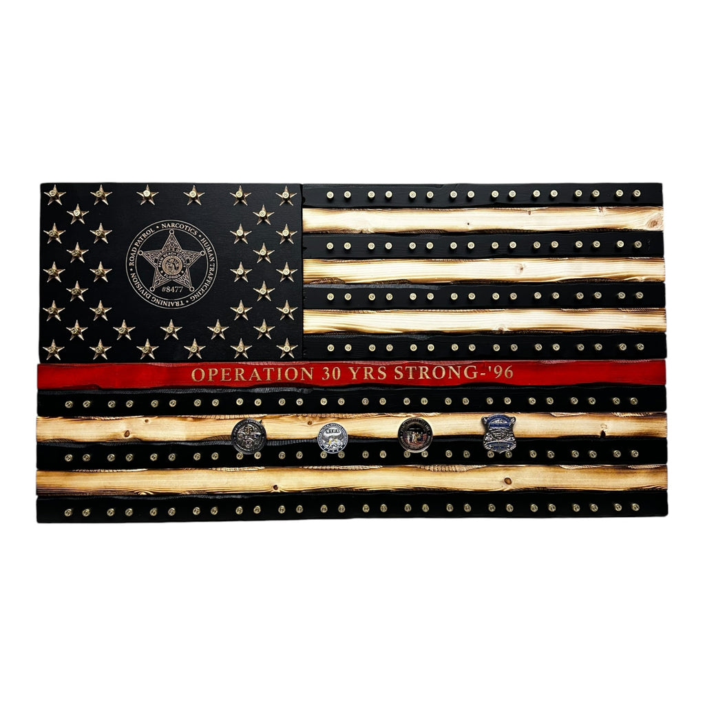 Thin Red Line Firefighter 9mm Casing Challenge Coin Display Flag