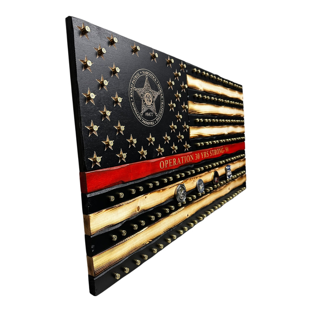 Thin Red Line Firefighter 9mm Casing Challenge Coin Display Flag
