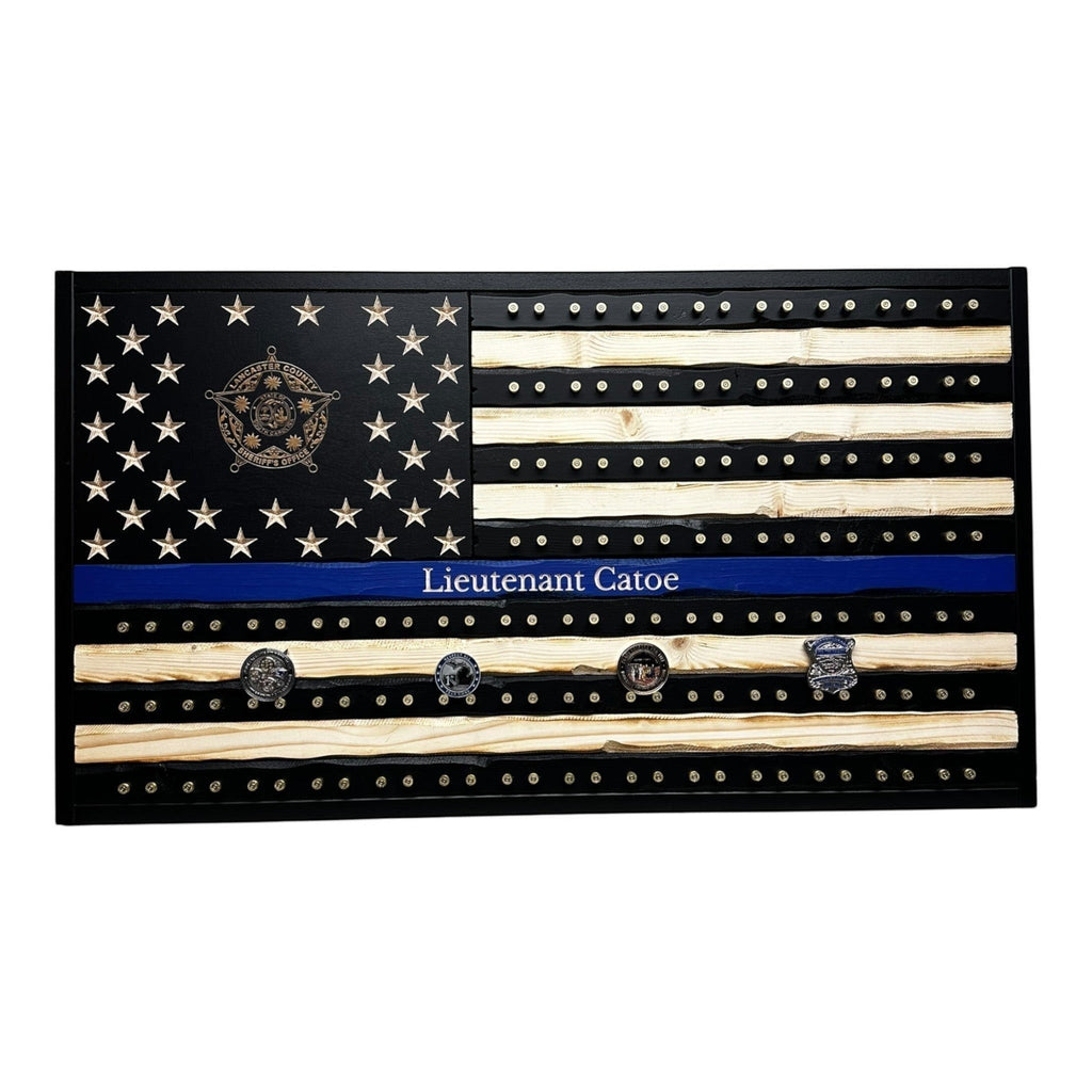 Thin Blue Line 9mm Casing Challenge Coin Display Flag