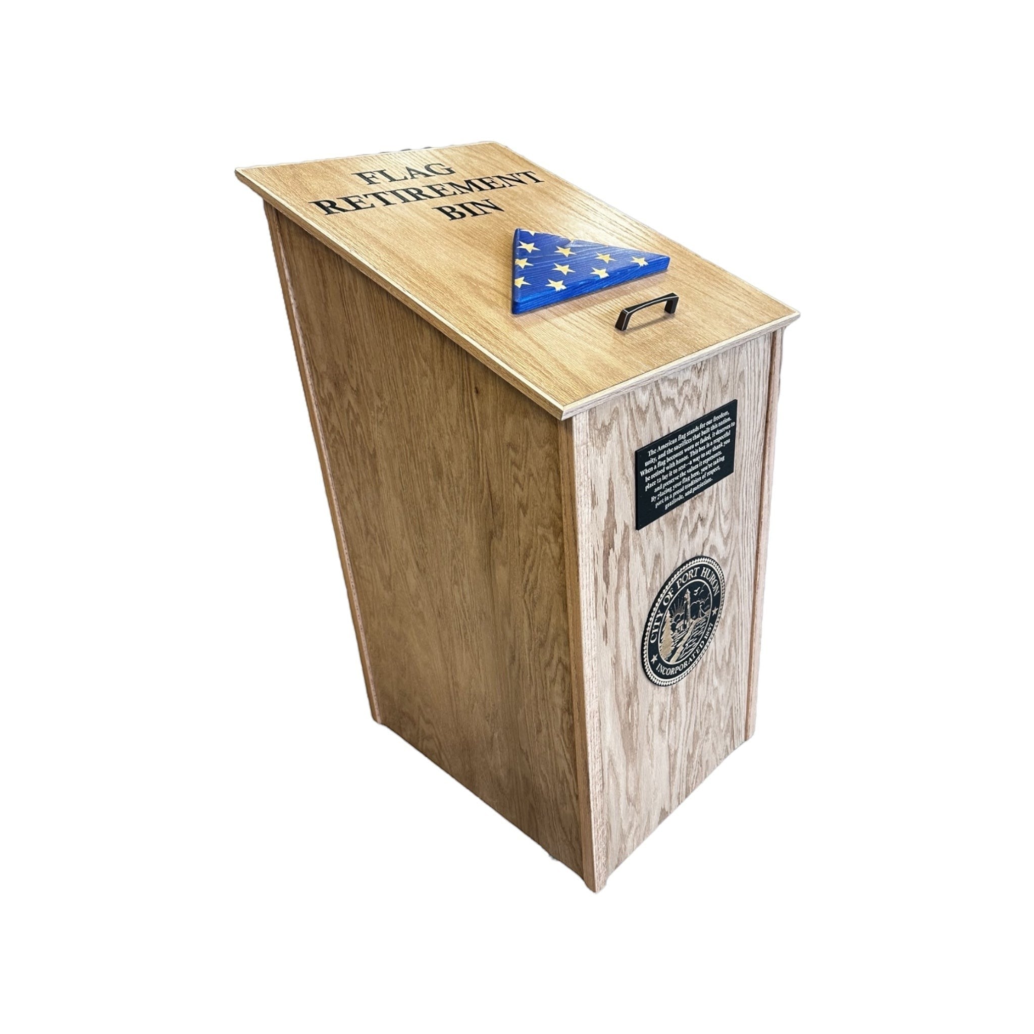 wooden american flag retirement box for lobby fire station police department display