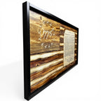 Breacher Rustics carved wood flag featuring the Declaration of Independence and "1776" in the union, with a battle-worn finish. 1776 declaration of independence wood flag wall art carved patriotic american history decor founding fathers flag usa made constitution wall art american america