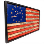Breacher Rustics carved wood flag featuring the 2nd Amendment text and 9mm casings inset into stars. second amendment wooden flag wall art carved patriotic gun rights decor american flag wood handmade usa made