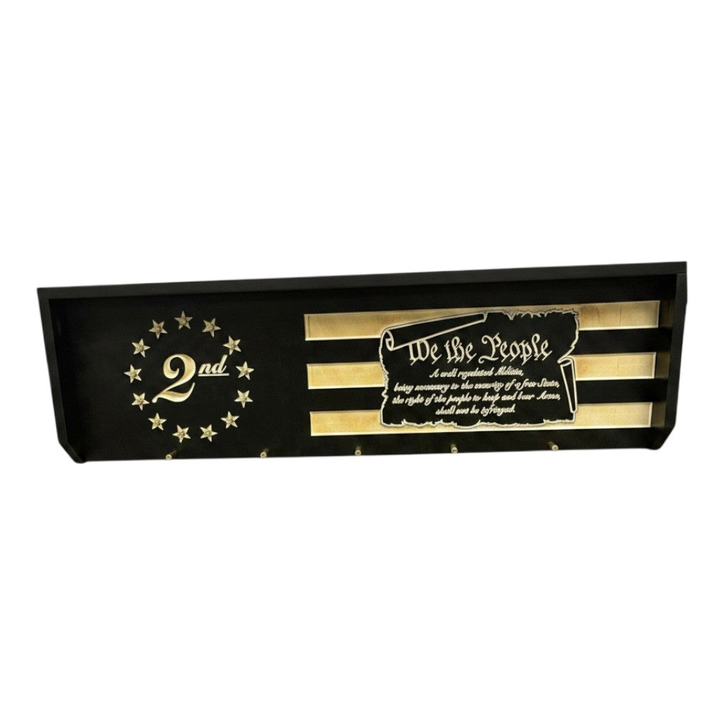 Breacher Rustics 2nd Amendment Bullet Gear Rack with distressed American flag design, "We the People" text, and bullet casing hooks.