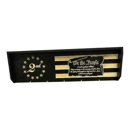 Breacher Rustics 2nd Amendment Bullet Gear Rack with distressed American flag design, "We the People" text, and bullet casing hooks.