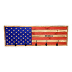 Breacher Rustics American flag coat rack with 5 black hooks and personalized name ZUZGA. Made in USA. handmade flag coat rack usa wood premium first responder patriotic wall mounted hook rack emergency medical services decor