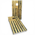 Breacher Rustics Rustic Burned American Flag Cornhole Set with wood grain texture and black stars. rustic burned natural american flag cornhole set handmade wooden patriotic backyard bean bag toss game boards
