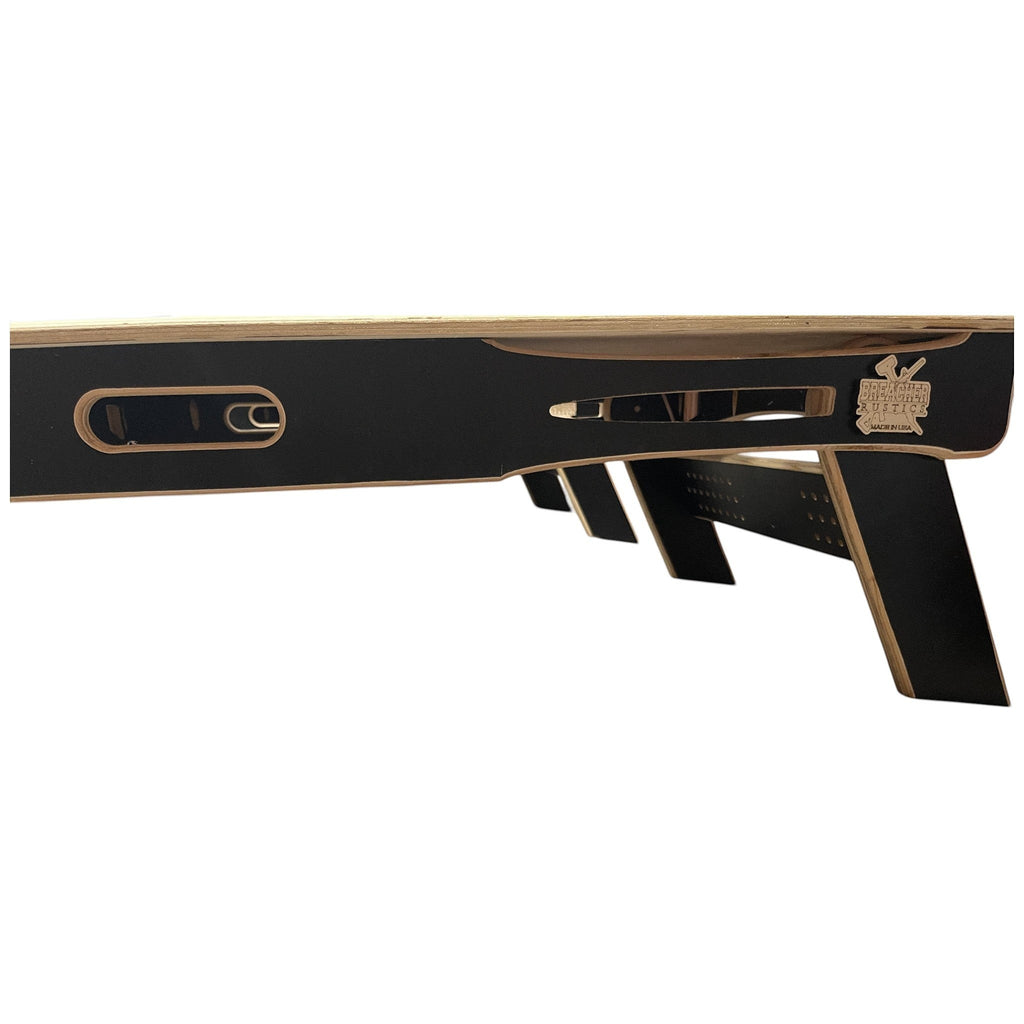 Breacher Rustics American Flag Hunting and Fishing Cornhole Set, black Baltic Birch wood with cutout handles and dual-sided scoreboard.