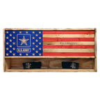 Breacher Rustics USA Armed Forces concealment cabinet with US Army logo and personalized name. Wooden American flag design with hidden storage. usa concealment rack wooden RFID locking hidden storage gear rack american flag wall mounted gun storage shelf usa made military veteran armed forces army navy marine corps usmc air force