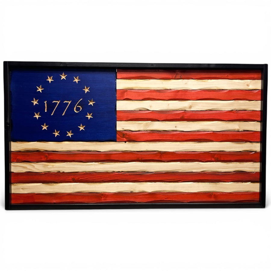 USA Betsy Ross 1776 American Wooden Flag – Breacher Rustics- Stand