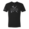 Breacher Rustics black cotton t-shirt with grey logo and American flag detail on sleeve. breacher rustics hoodie patriotic apparel military first responder hoodie soft athletic fit usa made style