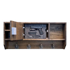 Breacher Rustics stained wood concealment shelf with "Don't Tread On Me" design, RFID lock, and gun storage.