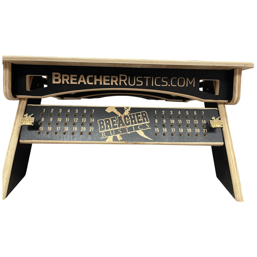 Breacher Rustics American Flag Hunting and Fishing Cornhole Set with scoreboard and custom logo.