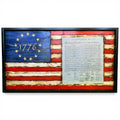 Breacher Rustics black framed carved wood American flag with 1776 union and Declaration of Independence text. Battle worn finish. battle worn 1776 declaration of independence carved wood flag handmade american flag wall art patriotic rustic decor usa made constitution america