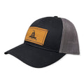 Breacher Rustics black cotton/nylon trucker hat with a bamboo leather patch featuring the Gadsden flag and "Don't Tread On Me".