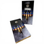 Breacher Rustics Eagle USA Cornhole Set with patriotic eagle and distressed flag design. Made in USA. eagle usa american flag cornhole set handmade wooden patriotic backyard bean bag toss game bald eagle design boards