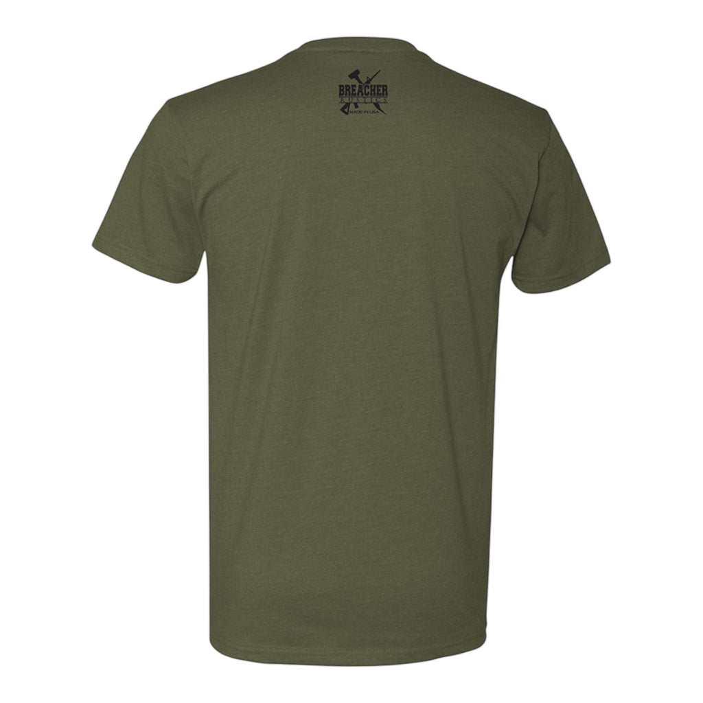 Breacher Rustics olive green cotton t-shirt with "Stand For Something" graphic on back.