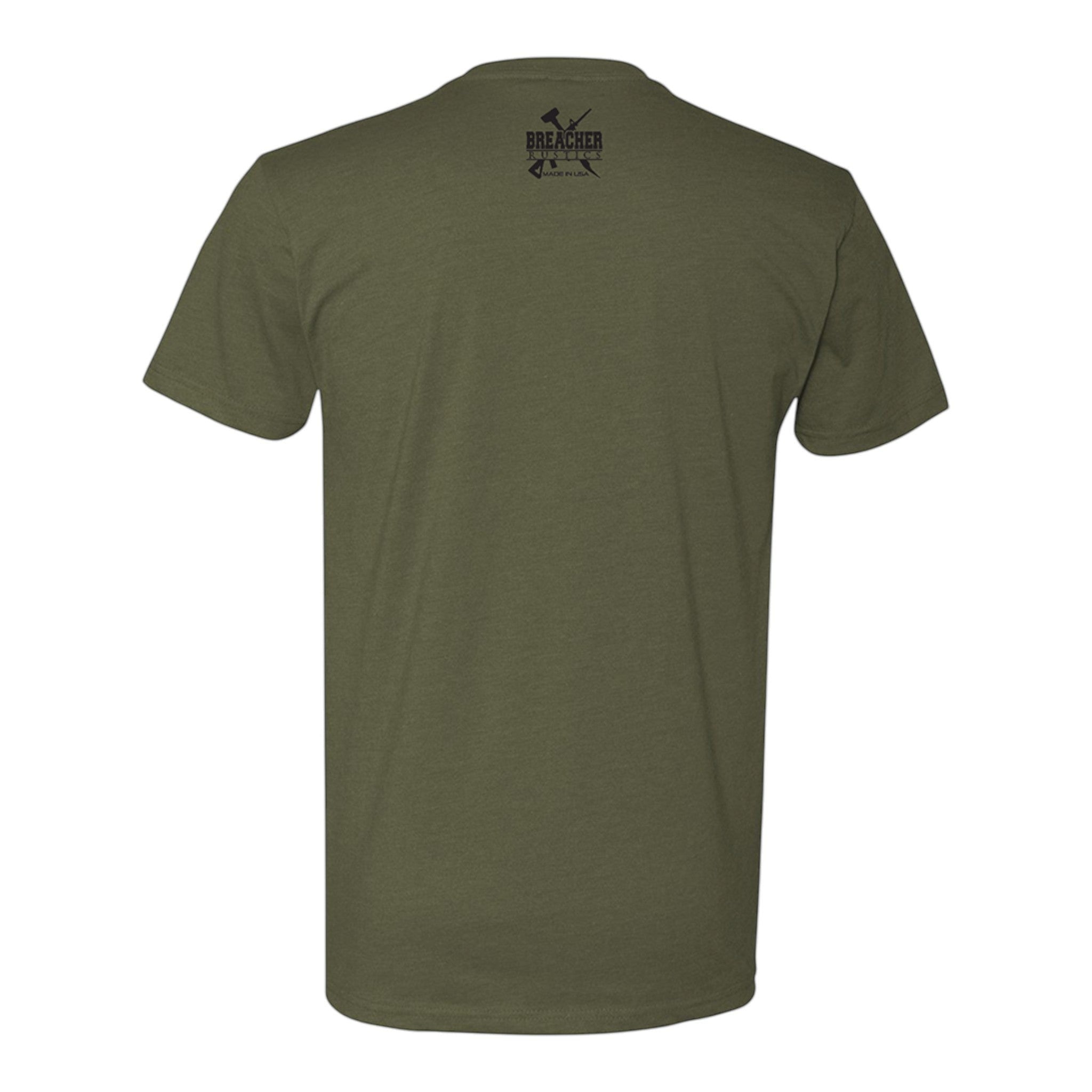 Breacher Rustics olive green cotton t-shirt with "Stand For Something" graphic on back.