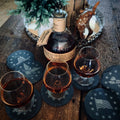 Breacher Rustics Patriot Pack round slate coasters with patriotic symbols like the USA flag and eagle. Set of 8.