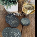 Breacher Rustics patriotic slate coasters featuring USA flag, eagle, 1776, and Don't Tread On Me designs.