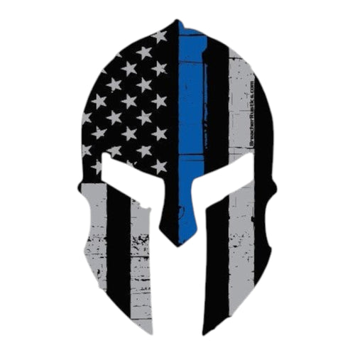 Breacher Rustics thin blue line Spartan helmet decal, distressed American flag design with blue stripe. police law enforcement leo
