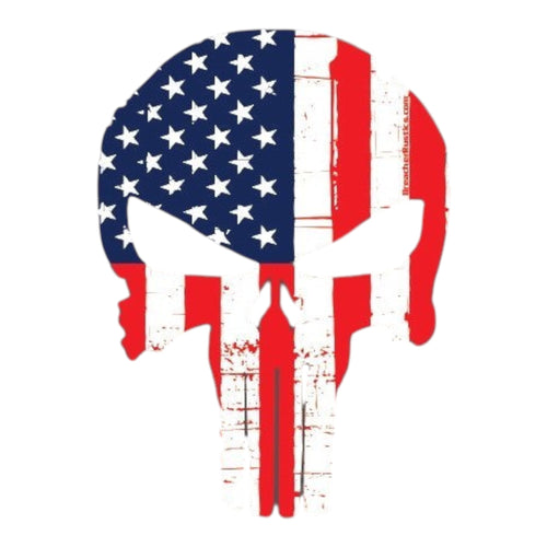 Breacher Rustics Punisher skull decal with distressed American flag design, 6 inches.