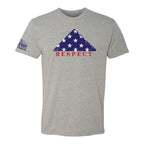 Breacher Rustics grey cotton t-shirt with a triangular American flag graphic and the word RESPECT in distressed red lettering. 13 folds hoodie patriotic american flag meaning hoodie first responder military tribute apparel soft comfortable fit military veteran folded flag t shirt
