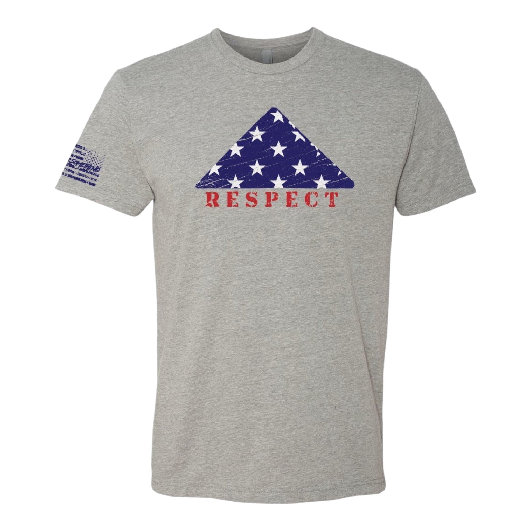 Breacher Rustics grey cotton t-shirt with a triangular American flag graphic and the word RESPECT in distressed red lettering. 13 folds hoodie patriotic american flag meaning hoodie first responder military tribute apparel soft comfortable fit military veteran folded flag t shirt