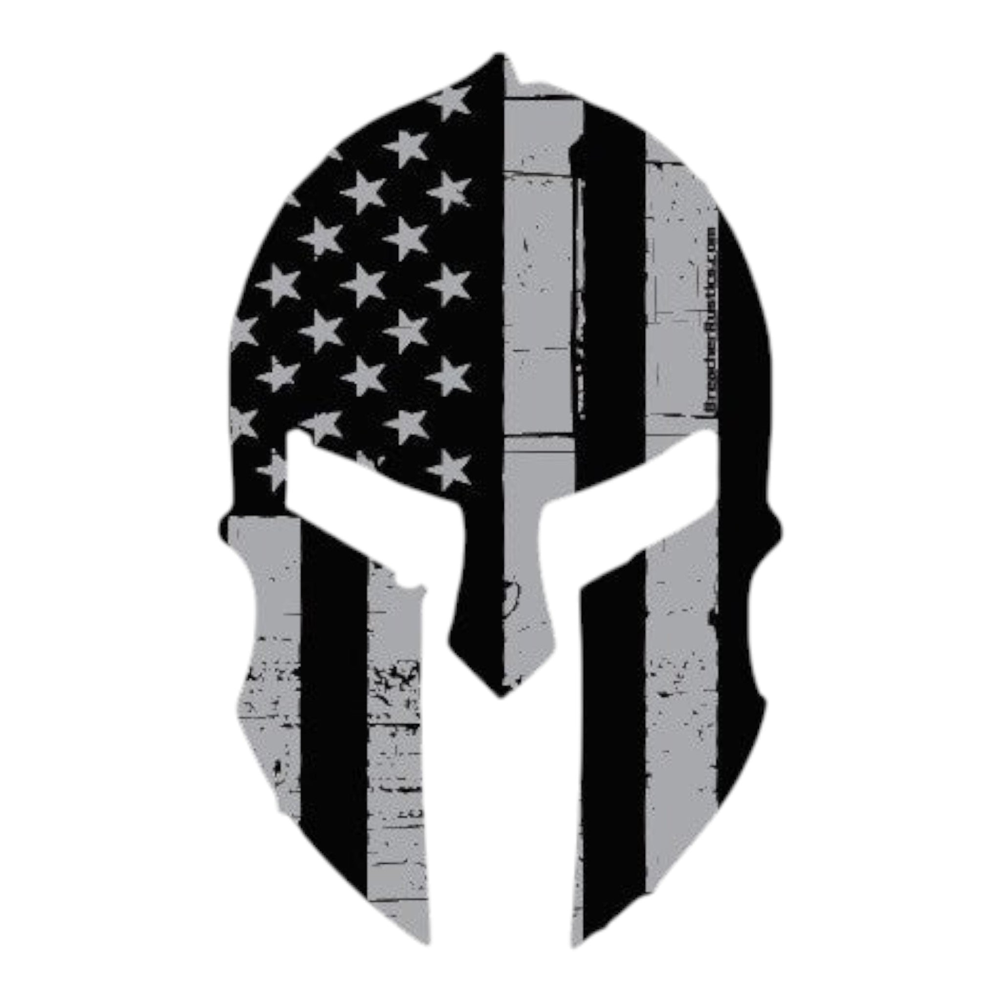 Breacher Rustics black and grey Spartan helmet decal with distressed American flag design.