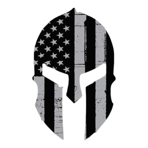 Breacher Rustics black and grey Spartan helmet decal with distressed American flag design.