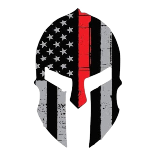 Breacher Rustics Spartan helmet decal with distressed American flag and thin red line.