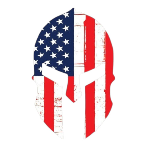 Breacher Rustics USA Spartan helmet decal with distressed American flag design. Premium vinyl, gloss UV laminate for indoor/outdoor use.