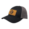 Breacher Rustics black trucker hat with St. Michael patch and grey mesh back. Adjustable snapback.