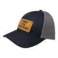 Breacher Rustics black cotton trucker hat with grey mesh back and bamboo patch that says Stand For Something.
