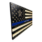 Breacher Rustics Thin Blue Line 9mm Casing Challenge Coin Display Flag with personalized name and sheriff badge.