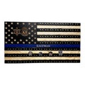 Breacher Rustics Thin Blue Line flag with 9mm casings for challenge coins. Engraved name "KAUFMAN" on blue stripe.