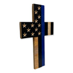 Breacher Rustics Thin Blue Line wooden cross with carved stars and stripes, 15" high. police thin blue line cross christian wall decor wooden faith based law enforcement tribute cross usa made