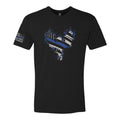 Breacher Rustics black cotton t-shirt with a distressed eagle and thin blue line flag graphic on the front.