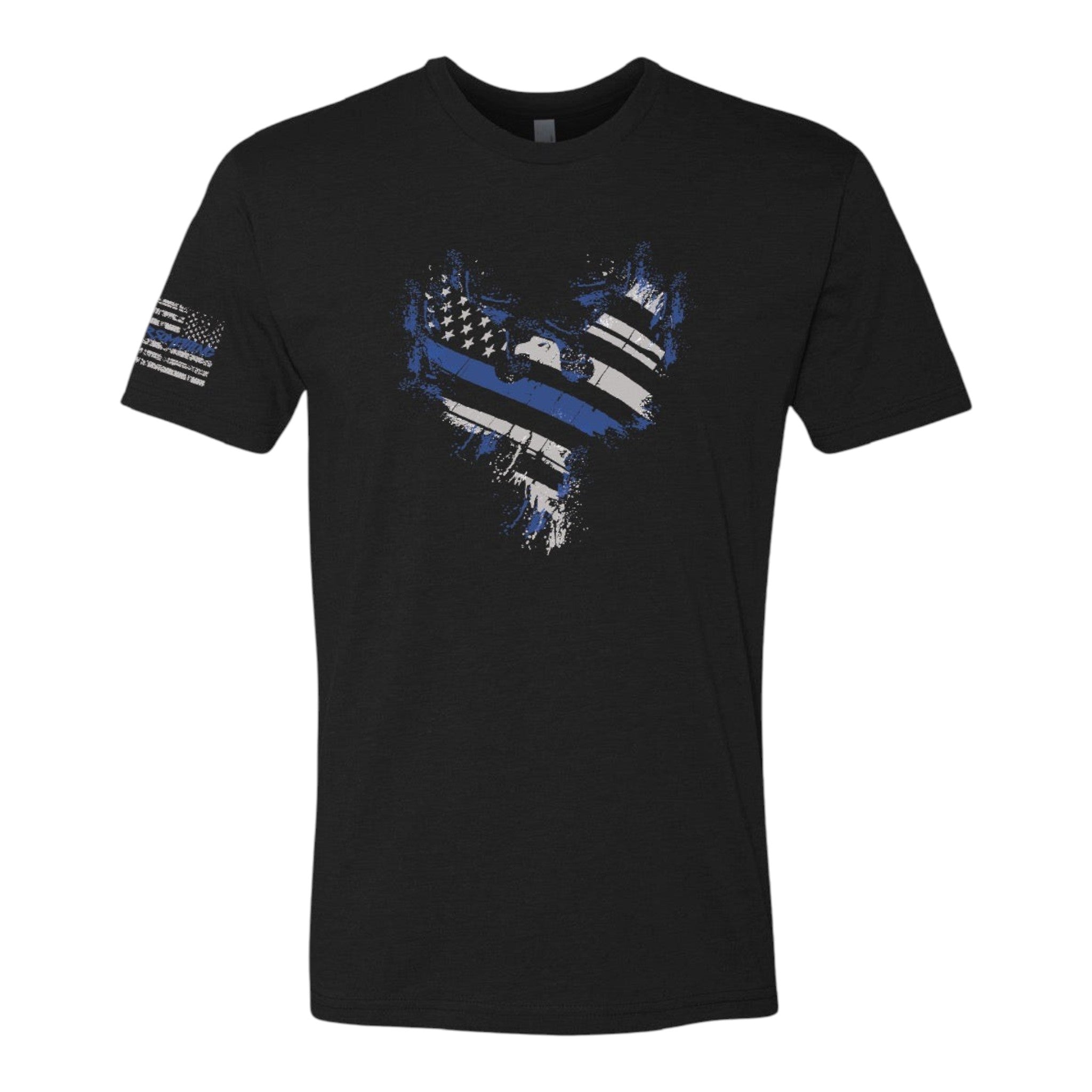 Breacher Rustics black cotton t-shirt with a distressed eagle and thin blue line flag graphic on the front.