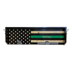 Breacher Rustics Thin Green Line American flag wooden gear rack with custom name and metal pipe holders for gear thin green line police gear rack wooden wall mounted duty belt vest holder law enforcement organizer usa made veteran border patrol conservation officer federal agent
