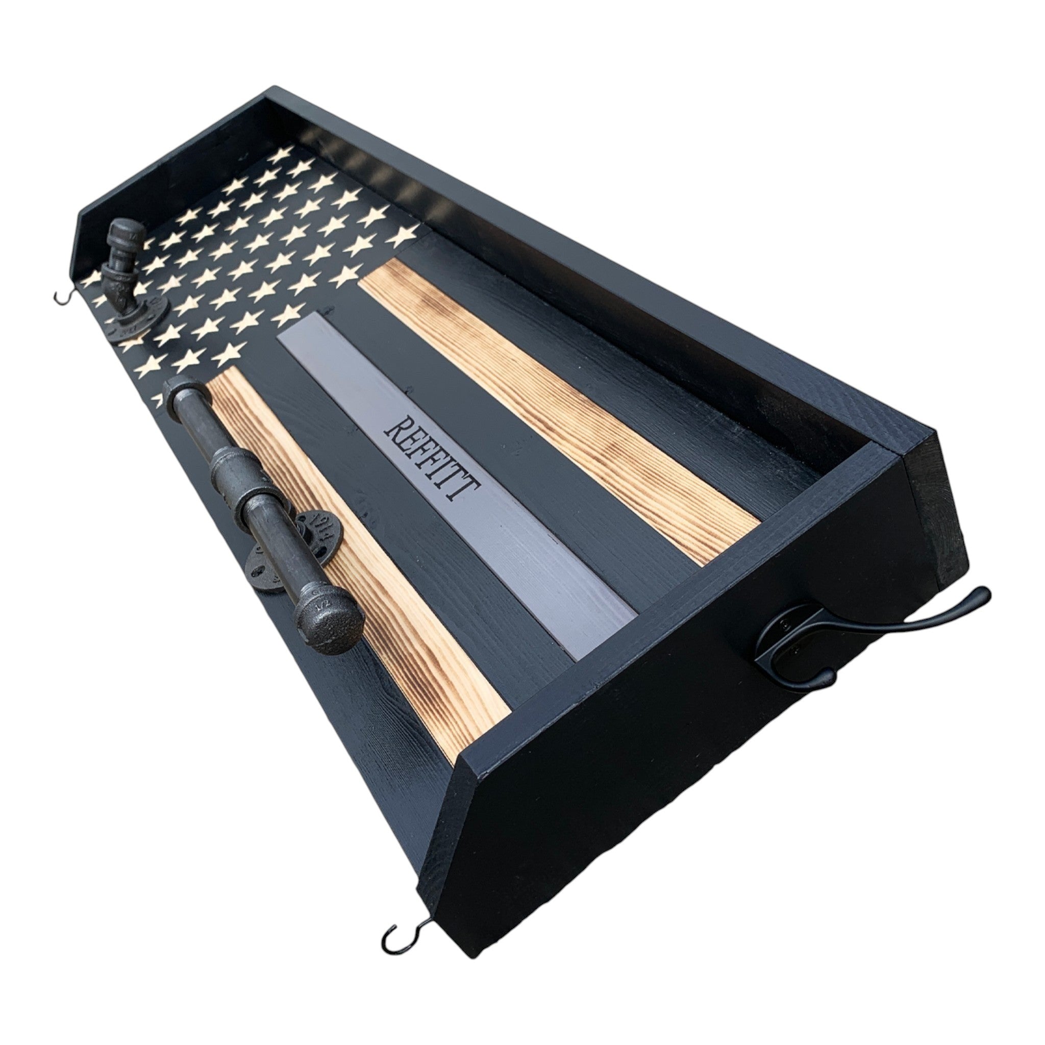 Breacher Rustics thin silver line correctional officer gear rack with hooks and personalized name REFFITT.