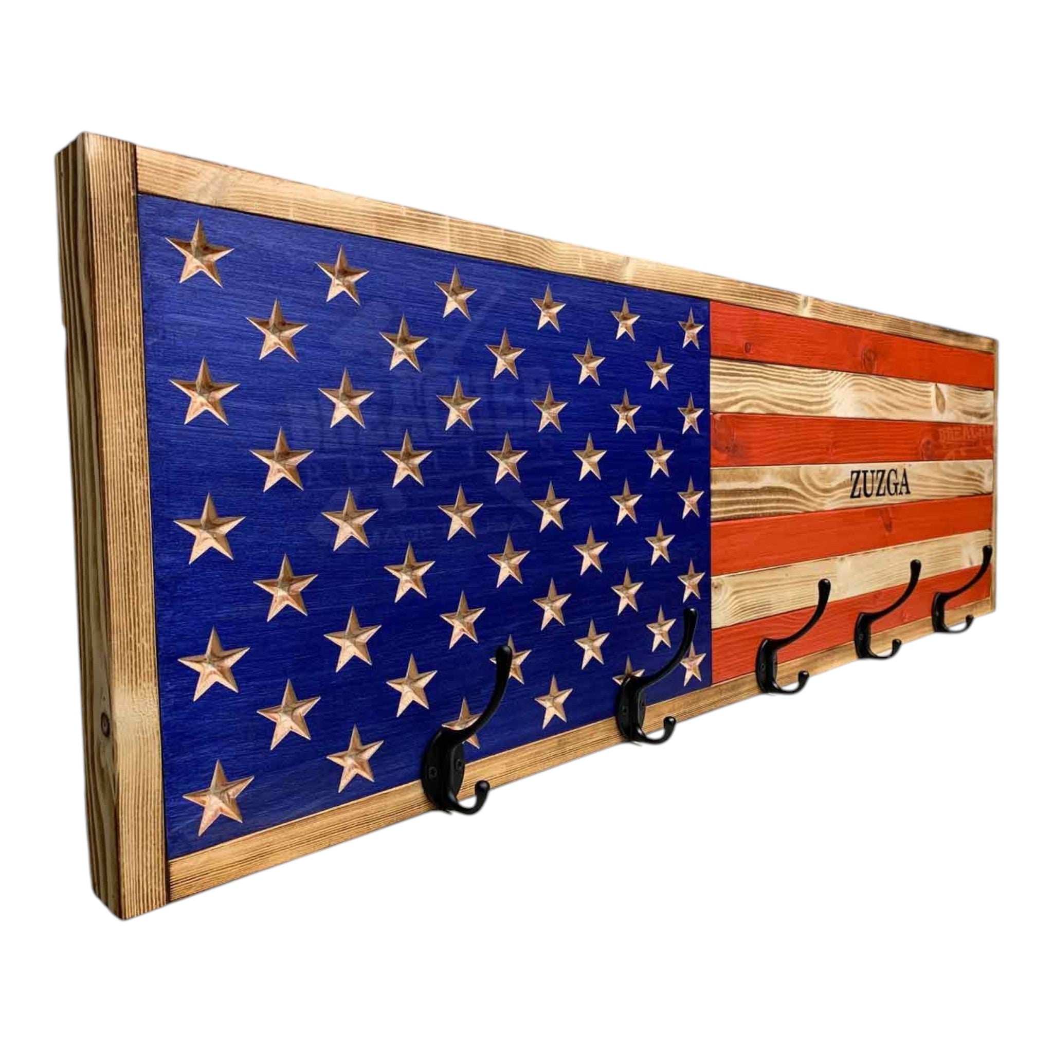 Breacher Rustics American Flag USA wooden coat rack with 5 black hooks and personalized name. handmade flag coat rack usa wood premium first responder patriotic wall mounted hook rack emergency medical services decor