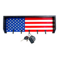 Breacher Rustics USA flag key rack with black hooks. Wood construction with red, white, and blue stripes and stars. handmade usa american flag wood key rack rustic wall organizer patriotic entryway decor key holder