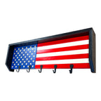 Breacher Rustics USA flag key rack with black hooks. Red, white, and blue design.