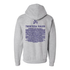 Breacher Rustics grey cotton-polyester blend pullover hoodie with "13 Folds" graphic and text detailing the meaning of each fold. american flag 13 folds symbolism hoodie patriotic apparel honoring tradition and service soft durable hoodie military veteran folded flag