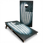 greyed out american flag cornhole set handmade wooden backyard game patriotic outdoor bean bag toss boards