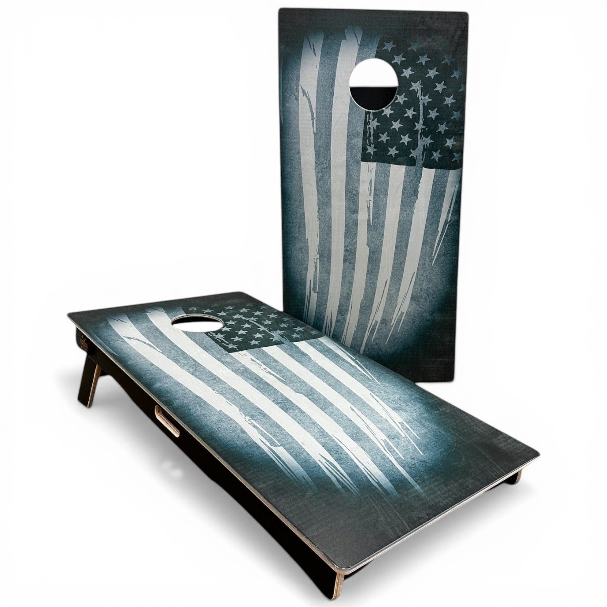 greyed out american flag cornhole set handmade wooden backyard game patriotic outdoor bean bag toss boards